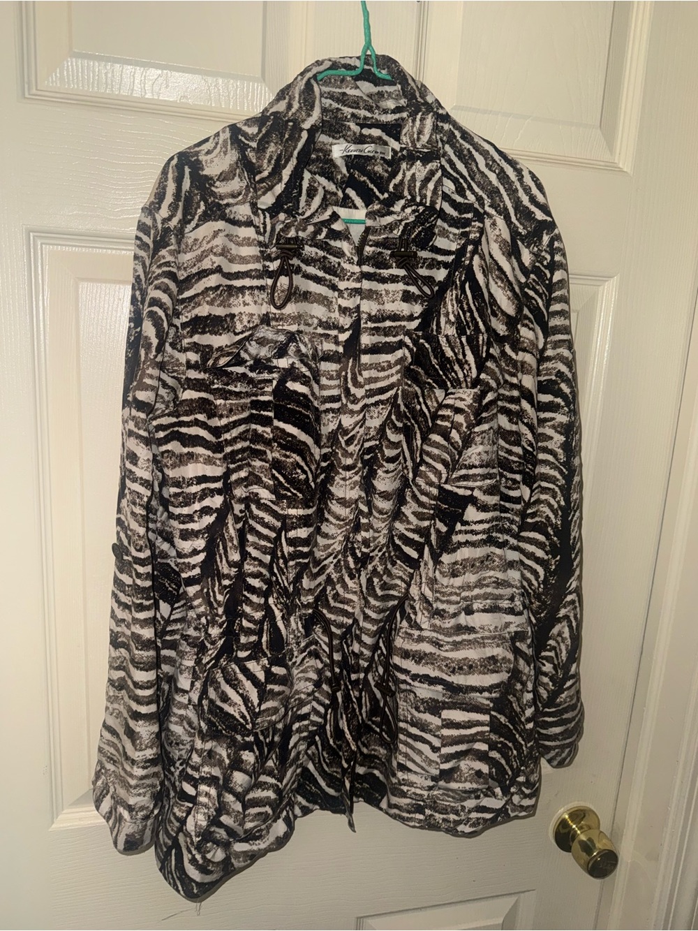 Kenneth Cole New York Black and White Zebra-Print Utility Jacket